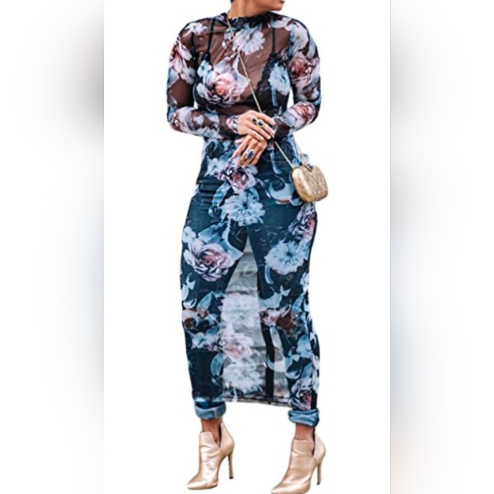 Floral Mesh Maxi Dress